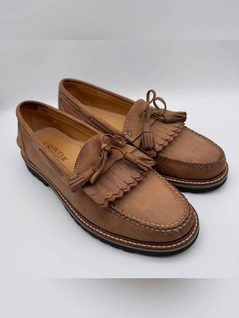 Orvis Brown Leather Kiltie Tassel Loafers Men Size 10 Slip On Dress Shoes EUC